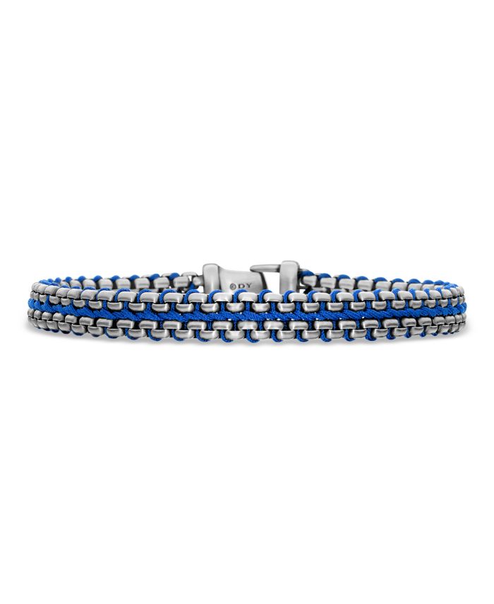 Woven Box Chain Bracelet Sterling Silver with Blue Nylon, 10mm