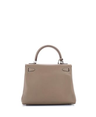 Pre-Owned HERMES Kelly 25 Handbag Grey Swift with Palladium Hardware