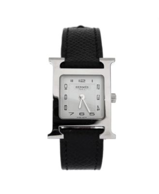 Pre-Owned Hermes Heure H Quartz Watch in Plated Metal and Leather 21mm