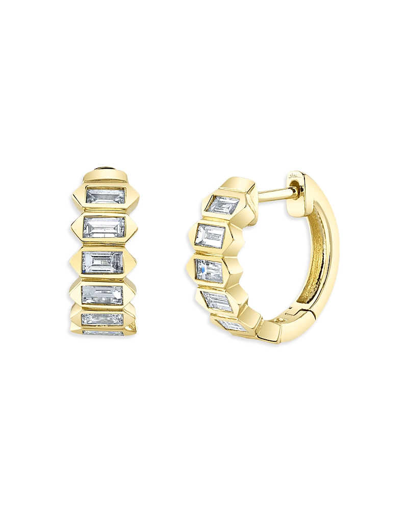 Shy Creation 14k Yellow Gold Bailey Diamond Baguette Huggie Hoop Earrings In Gold