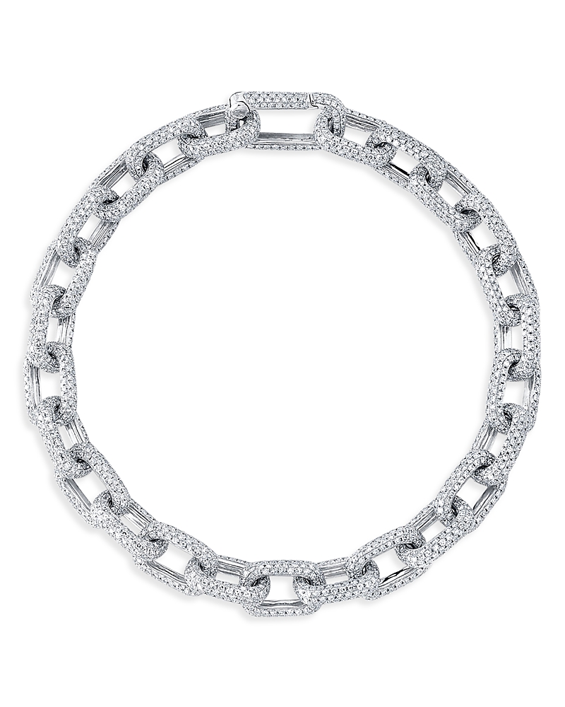 Shy Creation 14k White Gold Colette Diamond Pave Paperclip Link Bracelet In White