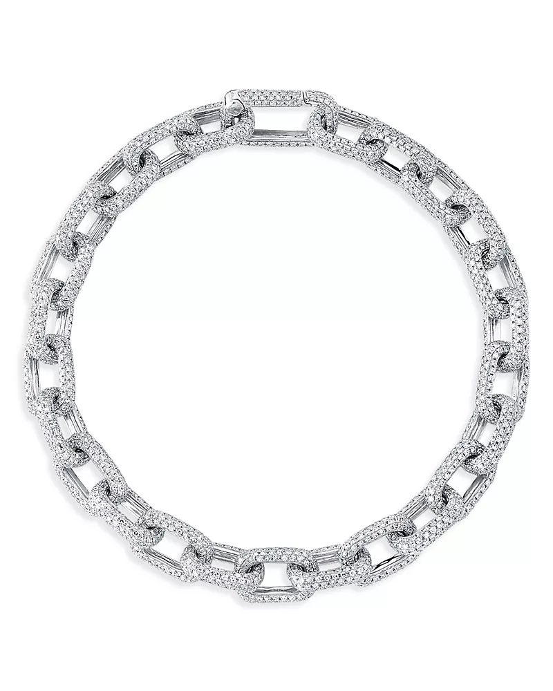 Shy Creation 14K White Gold Colette Diamond Pave Paperclip Link Bracelet