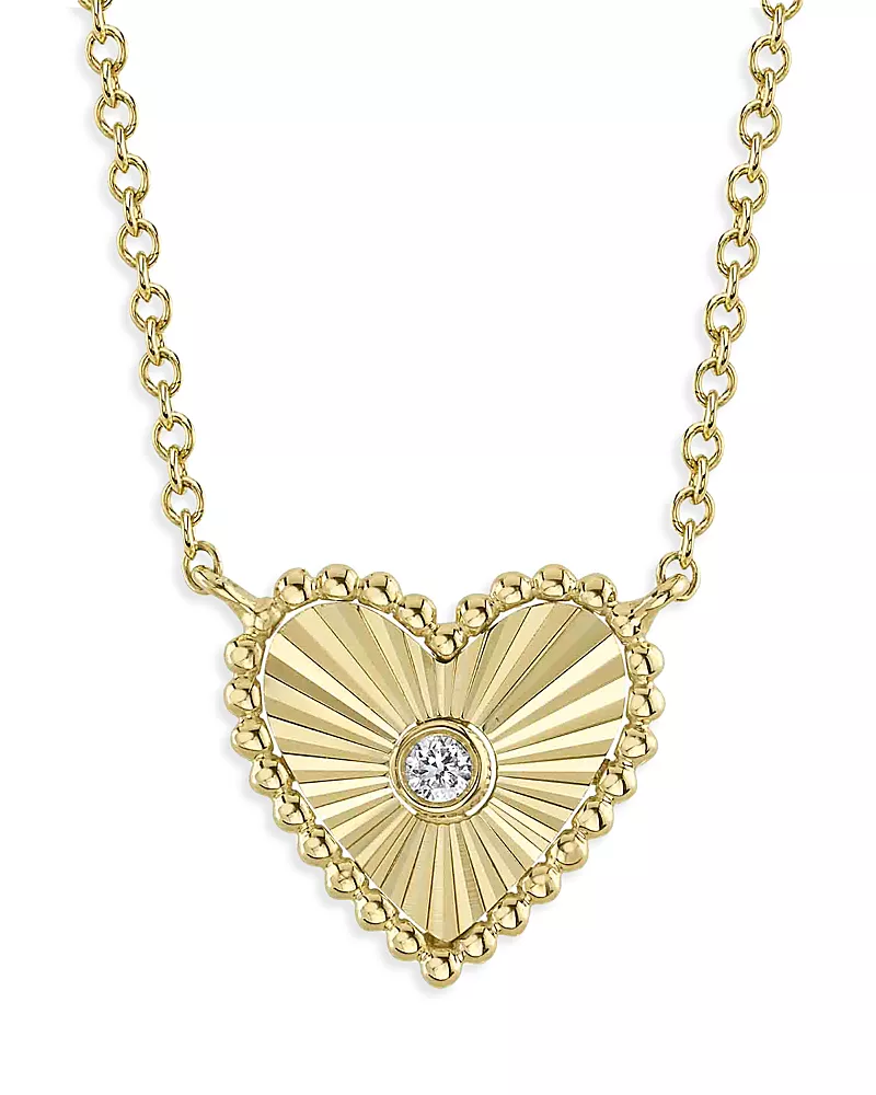 Shy Creation 14K Yellow Gold Kate Diamond Bezel Heart Pendant Necklace, 18