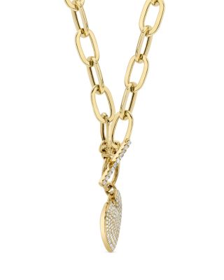 14K Yellow Gold Kate Diamond Paperclip Link Pav&eacute; Heart Necklace, 18"