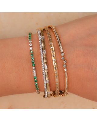 14K Gold Kate Diamond Double Row Ridged Bangle Bracelet