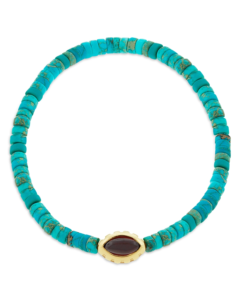 Luis Morais 14k Yellow Gold Amethyst Eye Of The Idol Turquoise Beaded Bracelet In Blue/gold