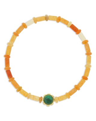 Men&#39;s 14K Yellow Gold Diamond Cabochon Collar Beaded Bracelet