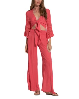 Elan - Tie Front Crocheted Top & Pull On Pants