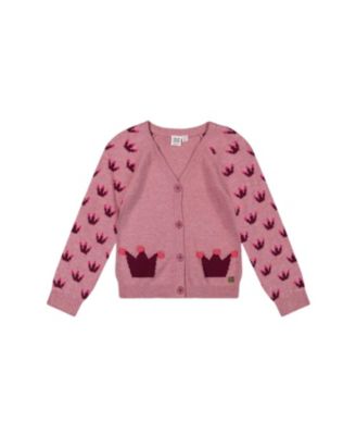 Deux par Deux - Girls' Jacquard Sleeve Knitted Long Cardigan - Little Kid