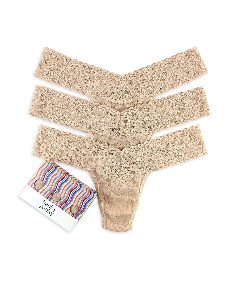 Hanky Panky Signature Lace Original Rise Thongs, Set Of 3 In Chai