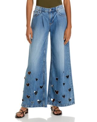 Driftwood - Eloise Mid Rise Wide Leg Heart Cutout Jeans  in Medium Wash