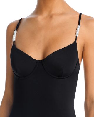 Faux Pearl Underwire One Piece Swimsuit - Exclusive