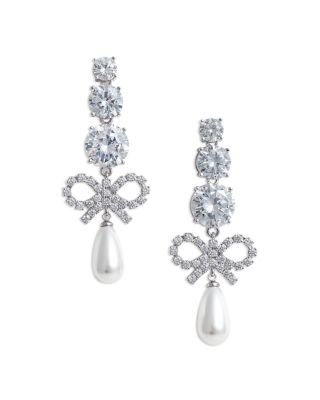 Self-Portrait - Crystal Bow & Imitation Pearl Drop Earrings