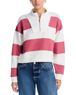 Vintage Havana - Striped French Terry Half Zip Sweatshirt