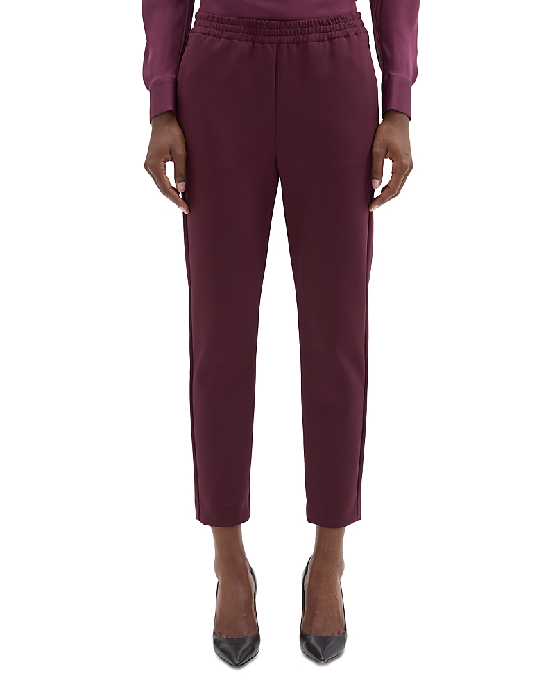Theory Tapered Polished Pants In Burgundy
