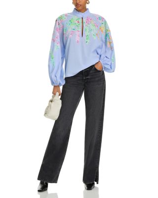 Printed Mandarin Collar Blouse