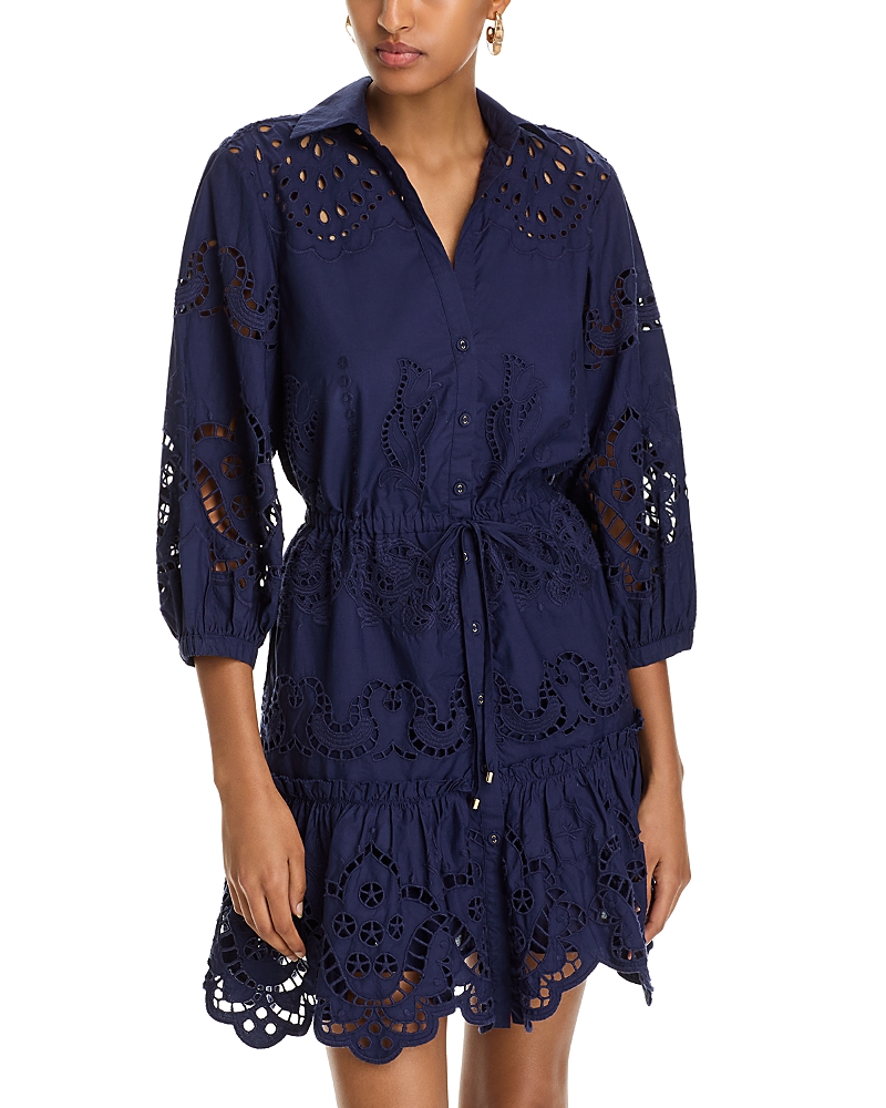 Cara Cara Robin Eyelet Mini Dress In Navy Embroidered Eyelet