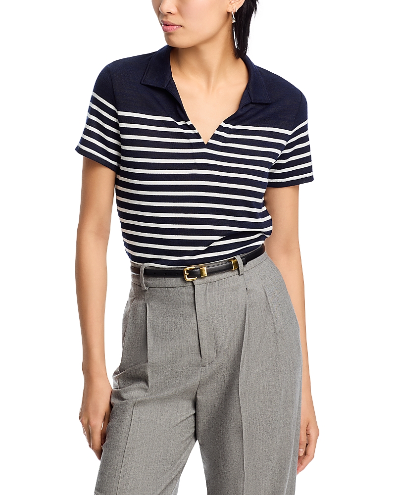 Shop Rag & Bone The Knit Stripe Polo Top In Navy/ivory