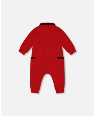  Button Front Jumpsuit Red Mix - Baby