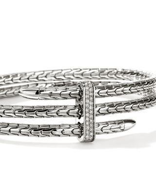 Sterling Silver Spear Diamond Pav&eacute; Double Flex Cuff Bracelet