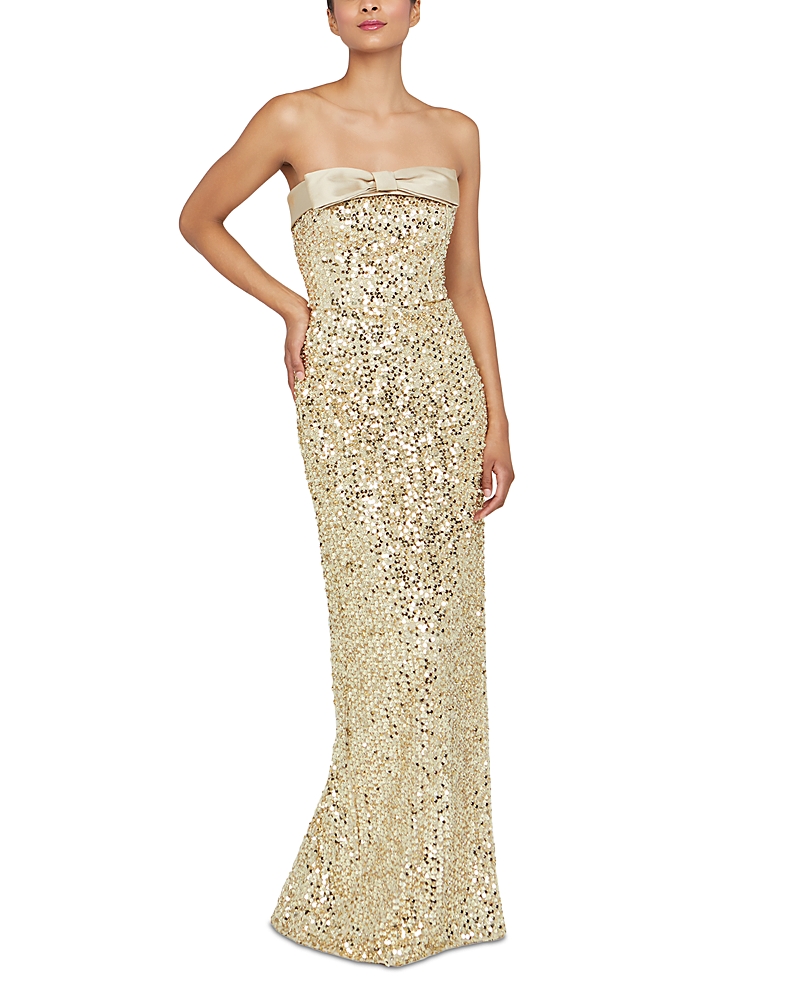 Theia Lacie Sequin Column Gown In Champagne