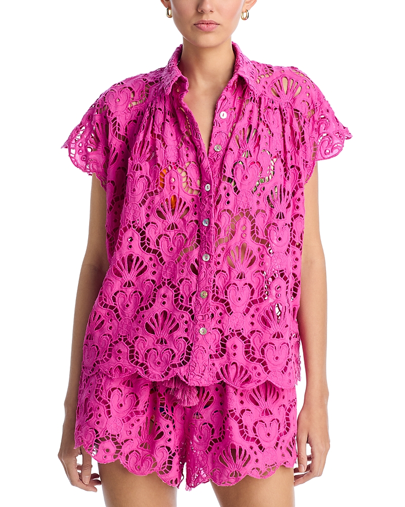 Farm Rio Embroidered Lace Cover-Up Shirt