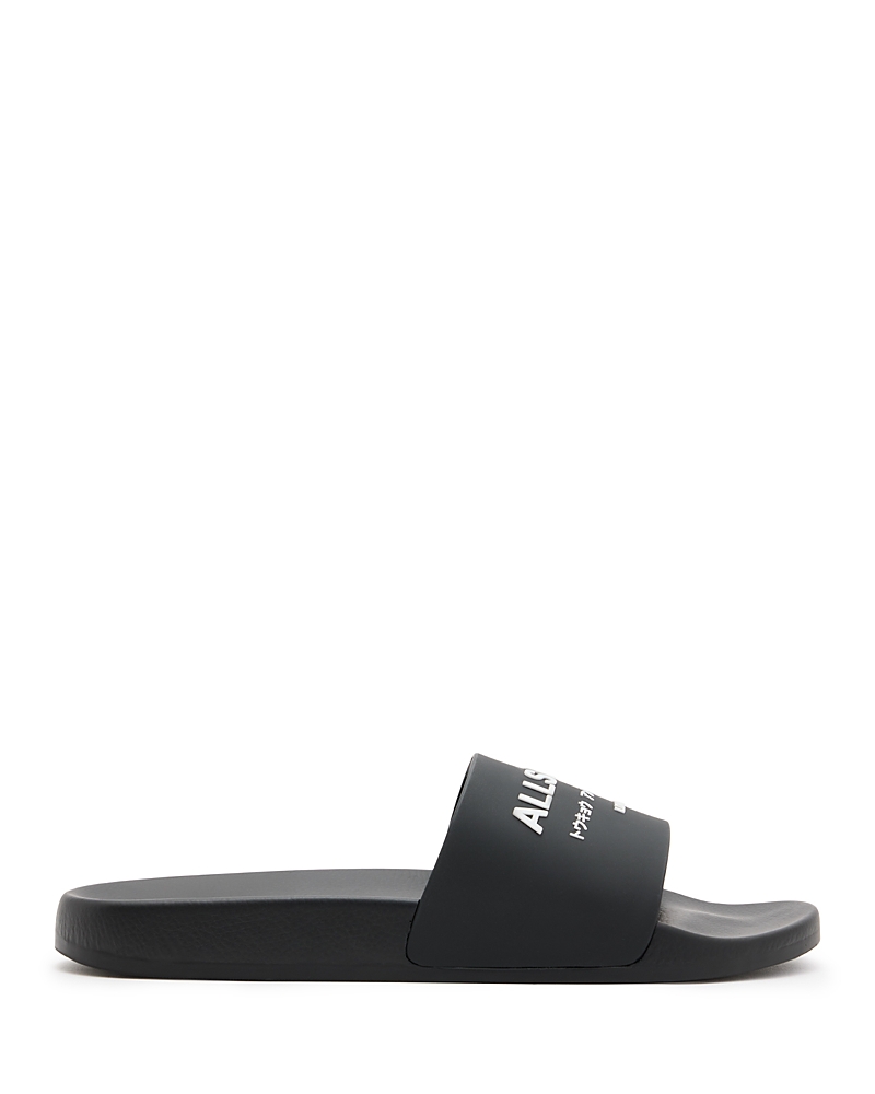 Allsaints Underground Logo Slip On Slides In Black