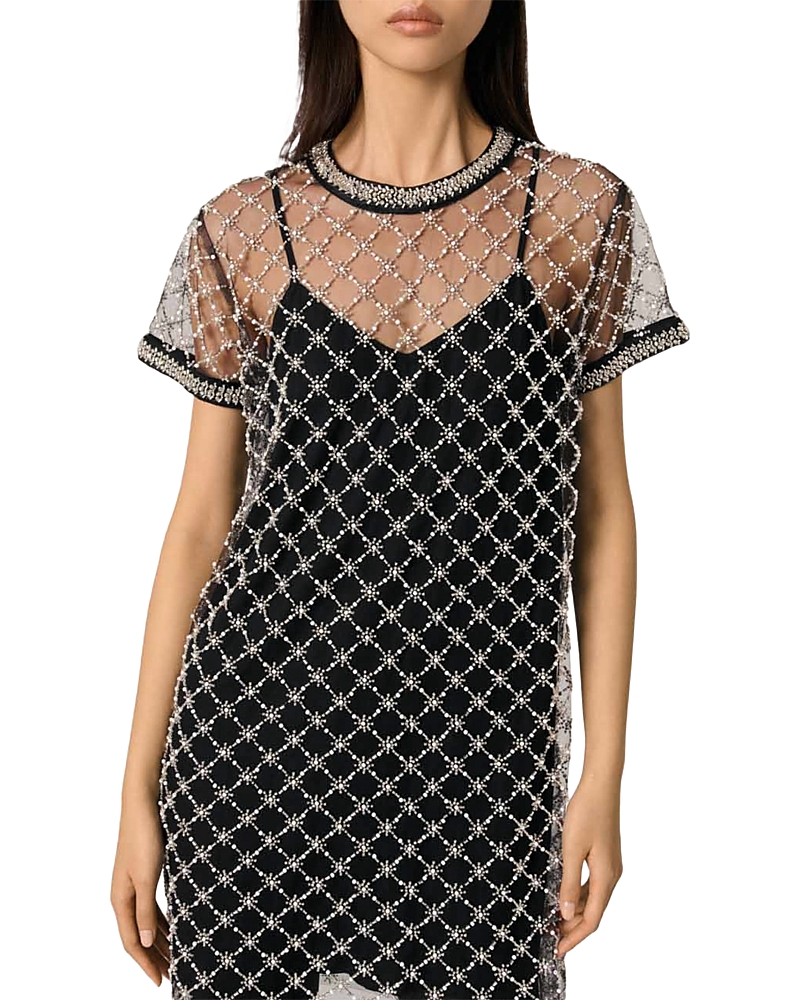 Maje Embroidered Tulle Mini Dress