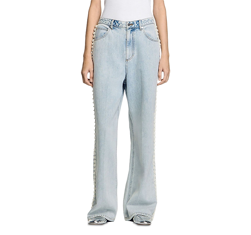 Sandro Beaded Jeans In Light Blue Jean