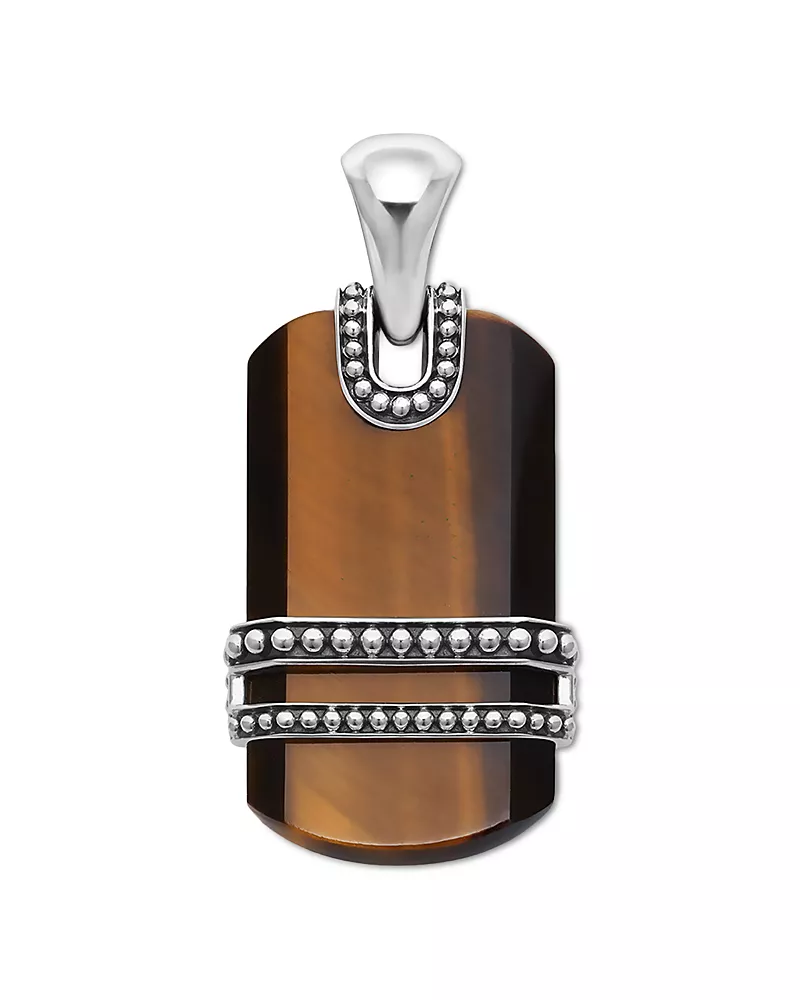 Lagos Men's Sterling Silver Anthem Tiger Eye Dog Tag Amulet Pendant - Exclusive