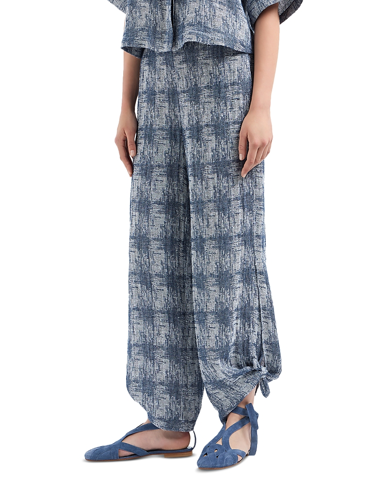 Shop Emporio Armani Linen Blend Checkered Trousers