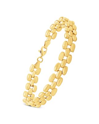 Three Row Panther Link Chain Bracelet in 14K Yellow Gold