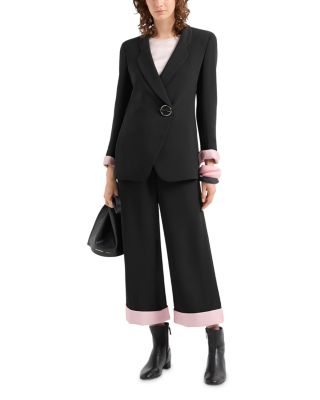 Cropped Trousers with Folded Over Cuffs in Pink Satin