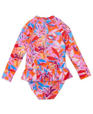 Girls' Blooming Sunset Sustainable Long Sleeve Skirt Surf Suit - Little Kid