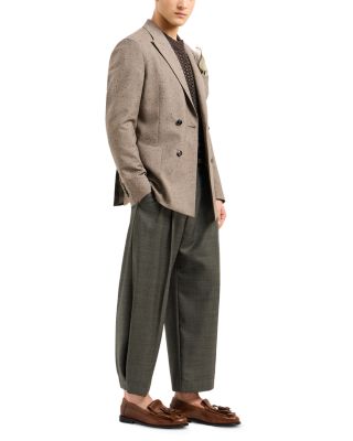 Regular Fit Double Breasted Jacquard Weave Wool Blazer