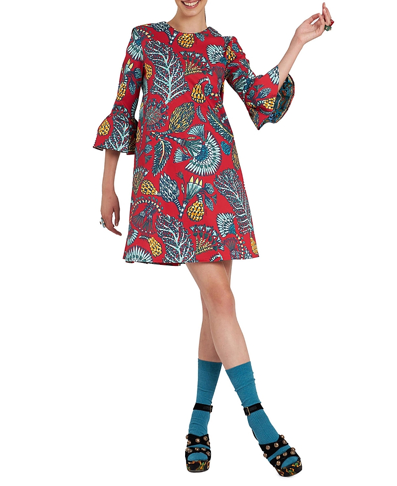 La Doublej 24/7 Floral-print Minidress In Sicomore Red