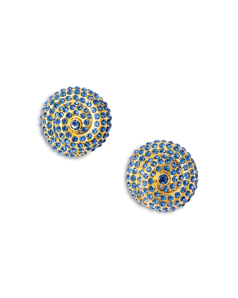 Pearl Octopuss.y Pearl Octopuss. Y Le Soleil Crystal Spiral Clip On Drop Earrings In 14k Gold Plated In Gold/blue