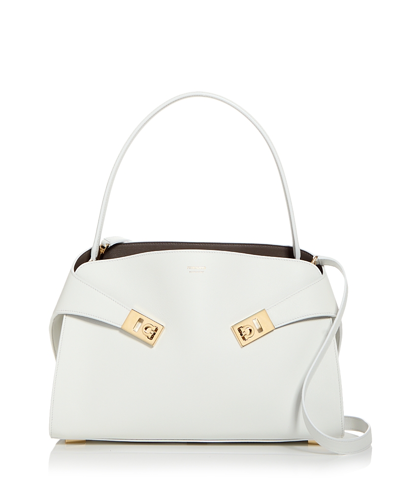 Shop Ferragamo Hug Leather Top Handle Bag In Optic White