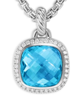 Pendant in Sterling Silver with Blue Topaz and Diamonds, 11mm