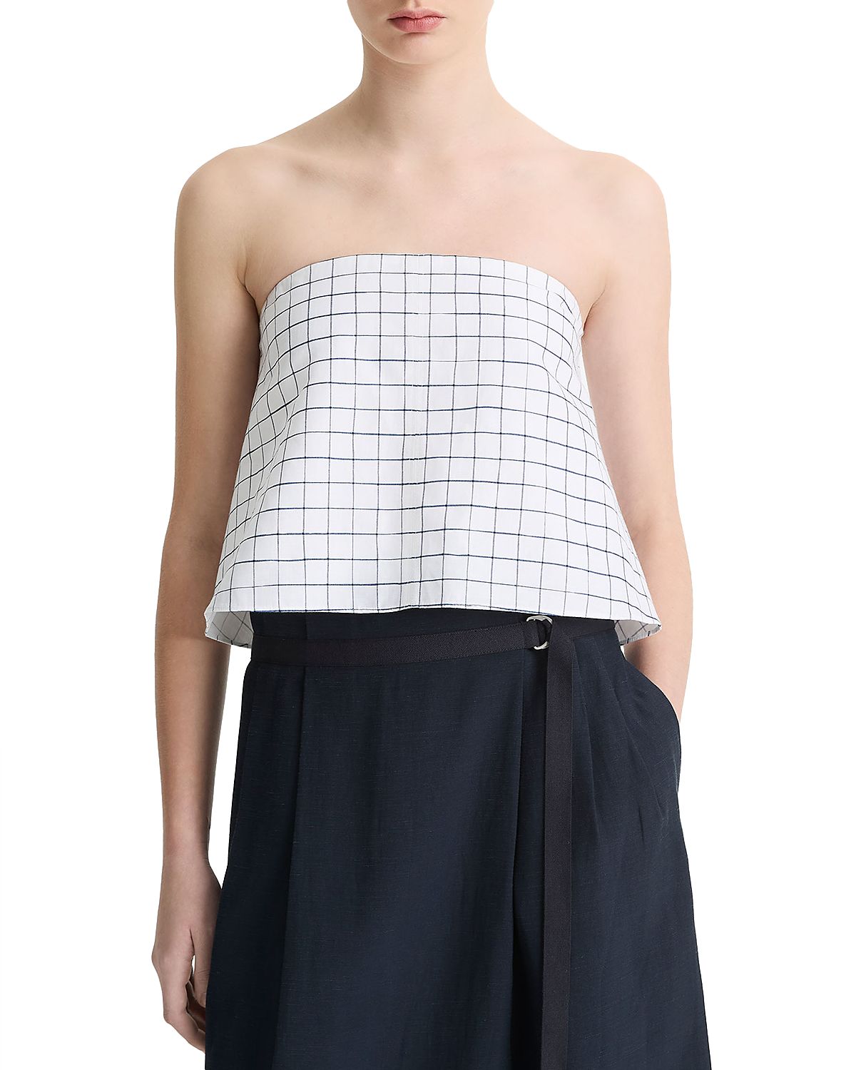 Vince Trellis Plaid Strapless Top