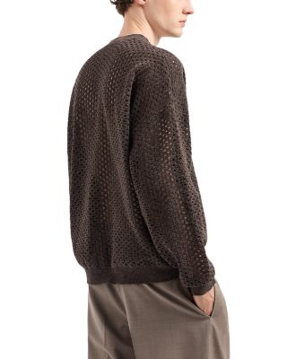 Perforated Effect Pullover Crewneck Sweater 