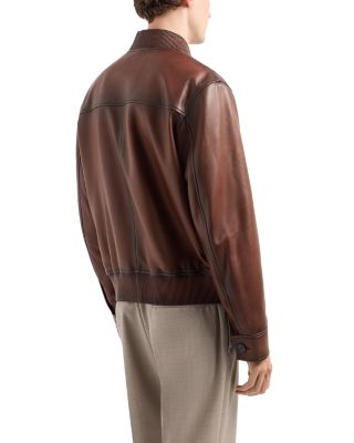 Regular Fit Button Front Leather Bomber Jacket