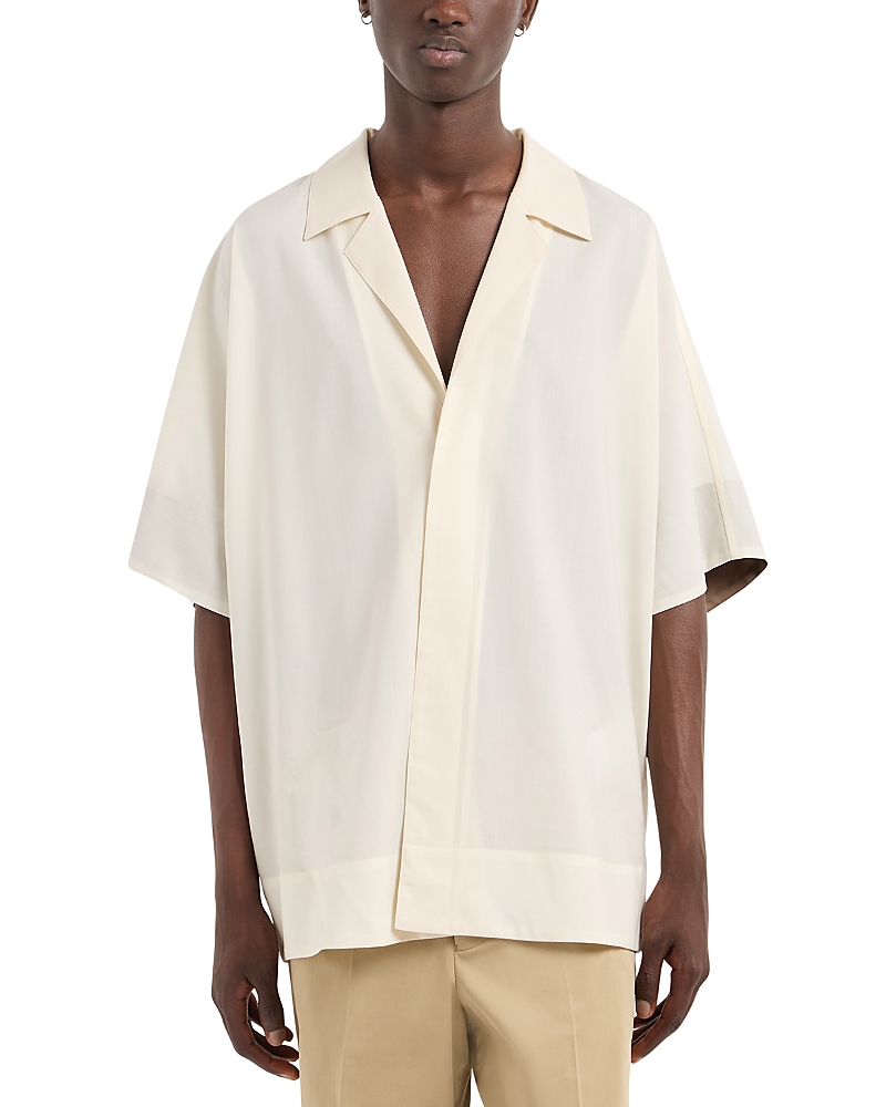 Emporio Armani Light Wool Short Sleeved Oversized Fit Button Up Shirt