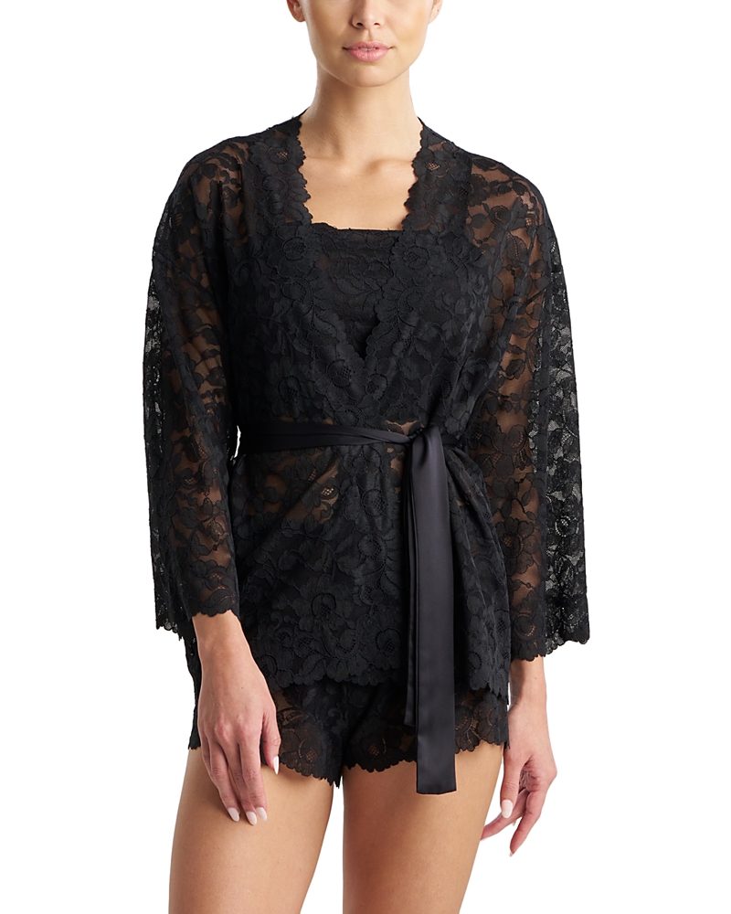Natori Peony Lace Wrap Robe In Black