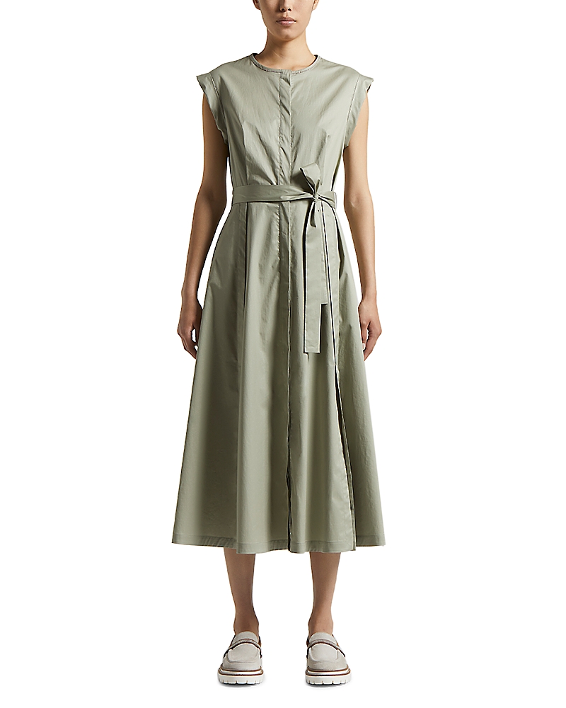 Shop Peserico Belted Midi Dress In Eucalyptus