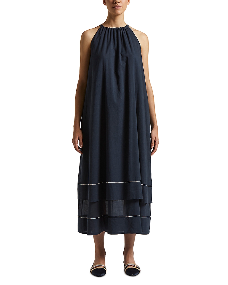 Shop Peserico Tiered Midi Dress In Space Blue
