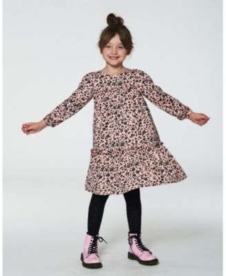 Girls' Long Sleeve Dress with Frills Printed - Big Kid
