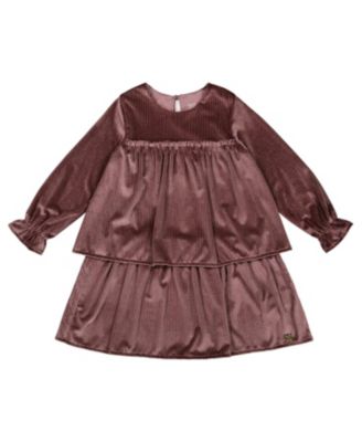 Deux par Deux - Girls' Long Sleeve Metallic Dress with Frills - Little Kid