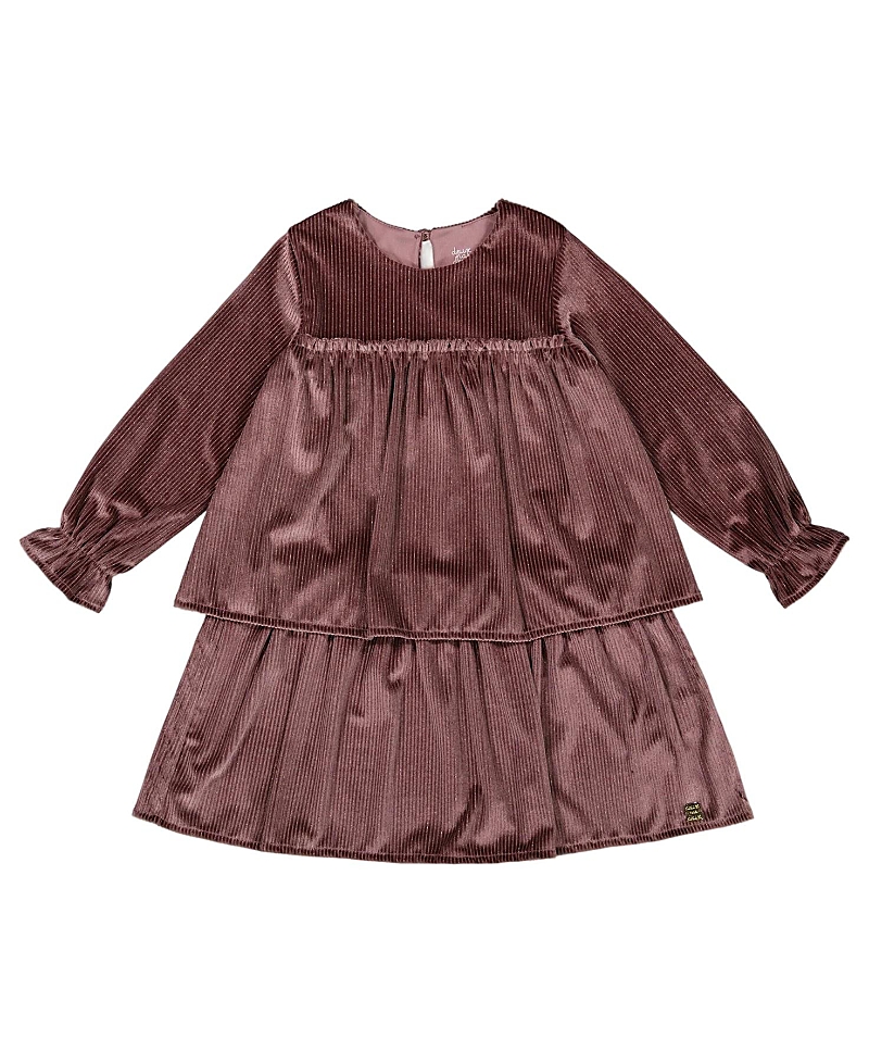 Deux par Girls' Long Sleeve Metallic Dress with Frills