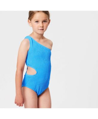  Marine Blue One Shoulder Swimsuit - Big Kid
